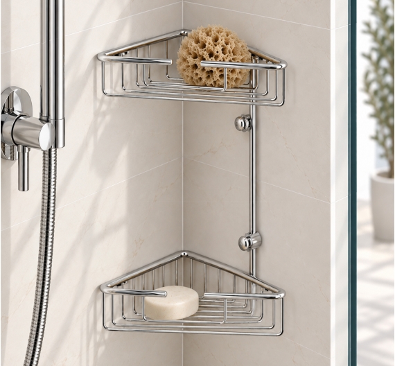 Double angular storage container to furnish quality handcrafted shower-product