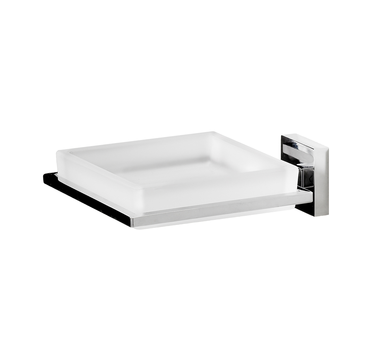 Porta sapone in vetro da bagno in ottone cromo 12 x 16 cm - LINEA CUBO
