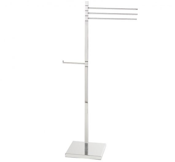 Free standing towel rack with three straight arms and toilet paper holder 
