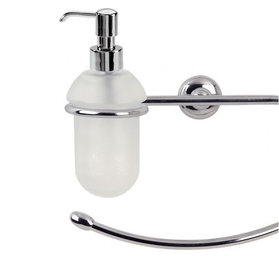 Towel holder in chrome plated brass and the soap dispenser in frosted glass - handicraft production of high-quality for the